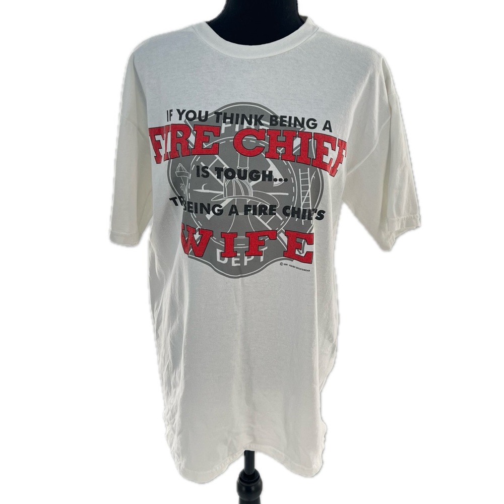 Jerzees Heavyweight "Fire Chief's Wife" White 100% Cotton T-Shirt Size Medium